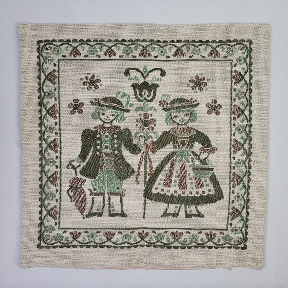 Vtg Folk Art Theme Woven Fabric Pillow Sham Cover - Picture 11 of 11